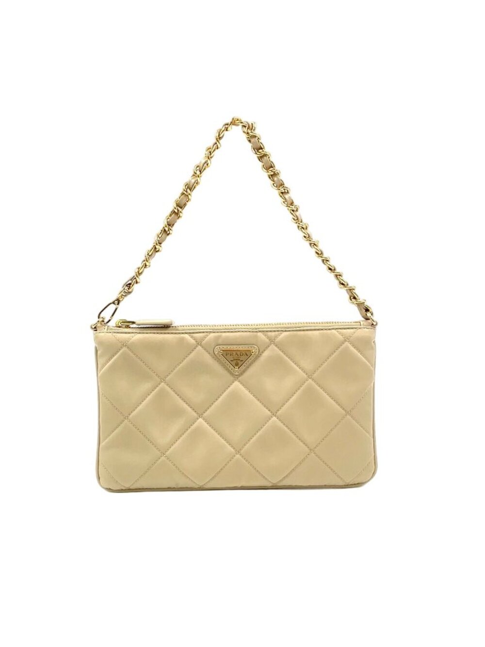 Prada Triangle Logo Nylon Beige Handbag Gold